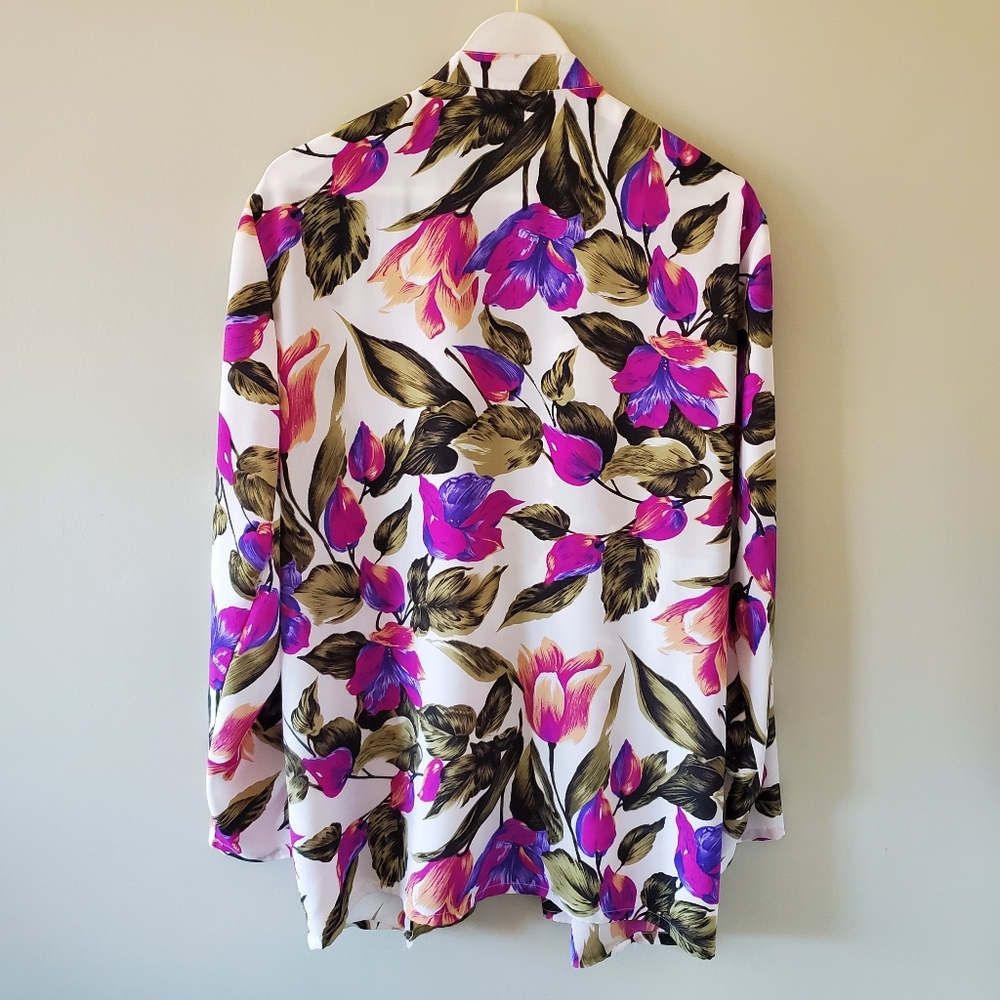 Alia 16 Vintage 90s Romantic Feminine Bold Floral Resortwear Satin Kimono - Picture 11 of 16